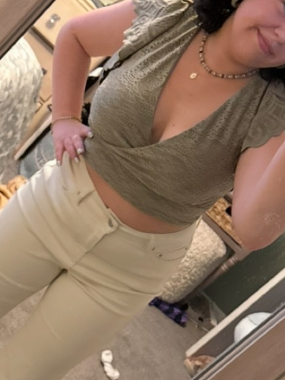 URBAN Romantics Olive Eyelet Wrap Crop Top